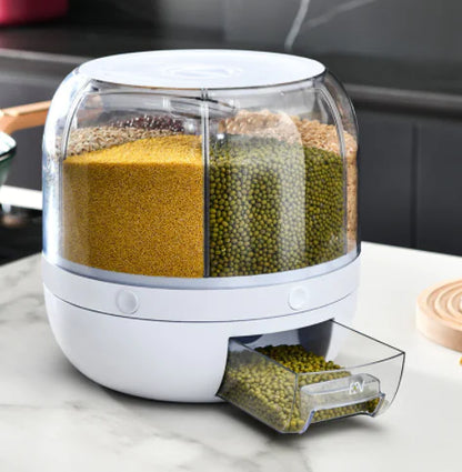 360° Rotating Grains Storage Box – Innovative Dry Food Dispenser for Effortless Kitchen Organization