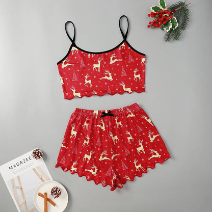 Christmas Themed Print Sleeveless Camisole Tops