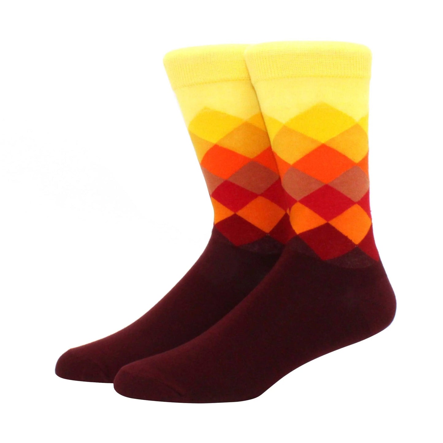 Men's Funny Diamond Pattern Happy Socks: Large Size Combed Cotton