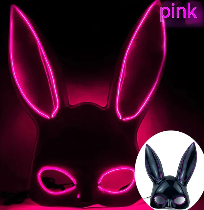 LED Bunny Mask with Long Ears - Neon Glow Mask for Halloween