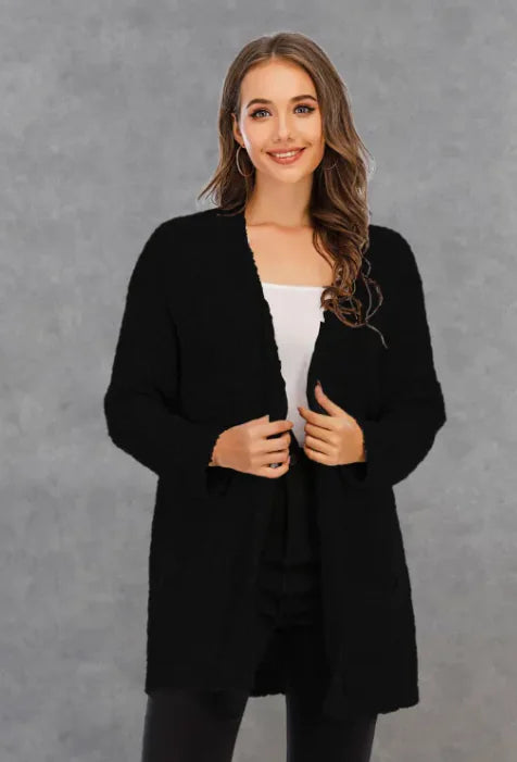 Knitted double pocket cardigan sweater