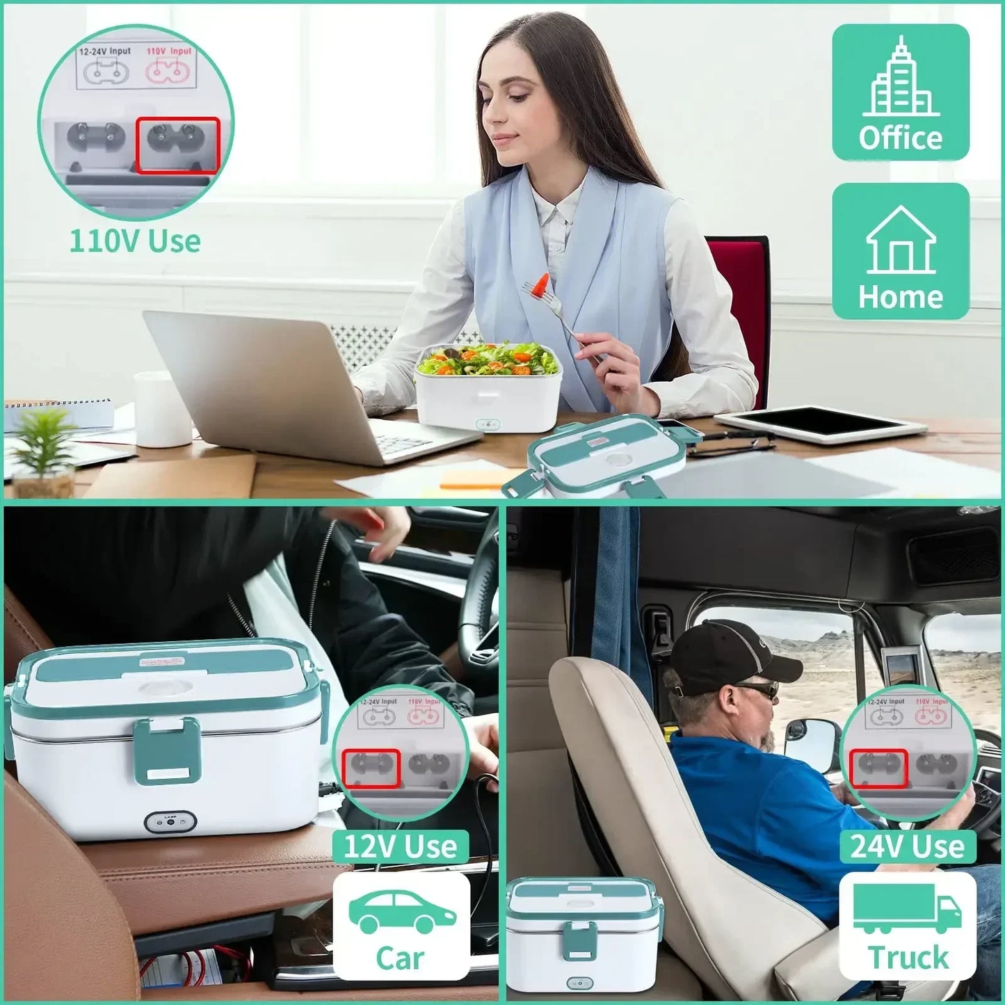 Electric Lunch Box: 3-in-1 Heated Meal Solution for Cars, Trucks, Office and Home Use