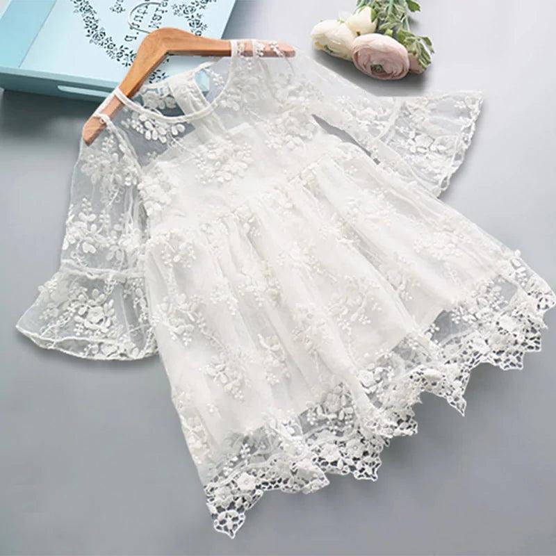 Elegant Little Girls' Dress – Ankle-Length Lace Dress for Special Occasions