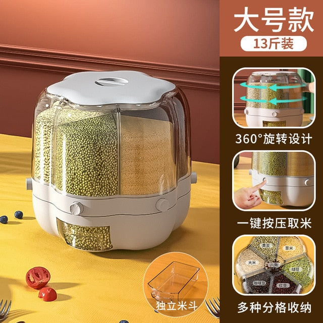 360° Rotating Grains Storage Box – Innovative Dry Food Dispenser for Effortless Kitchen Organization