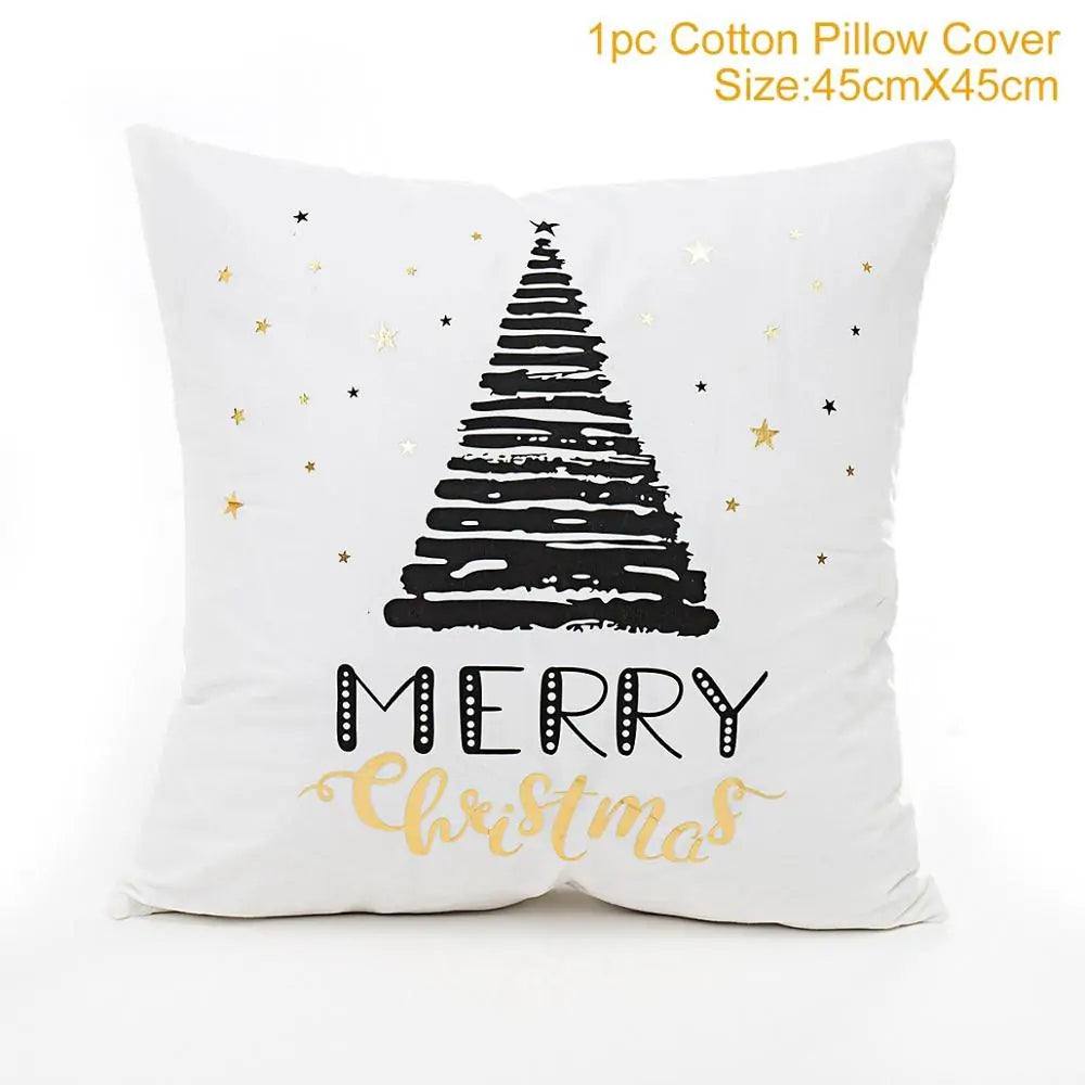 Cotton Linen Merry Christmas Cover Cushions - Holiday Decor for Living Room and Bedroom