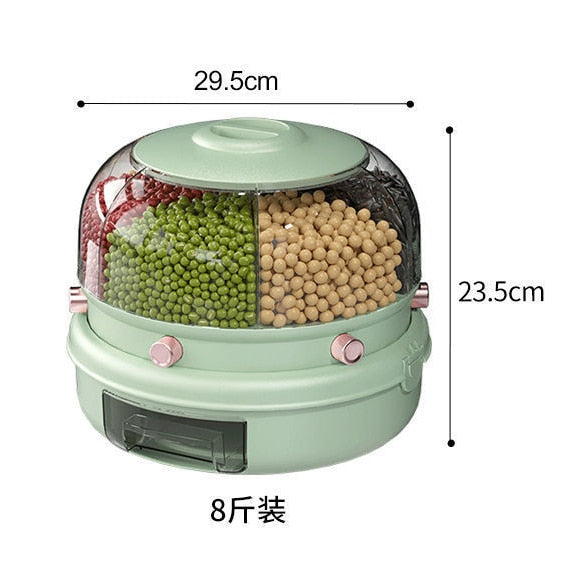 360° Rotating Grains Storage Box – Innovative Dry Food Dispenser for Effortless Kitchen Organization