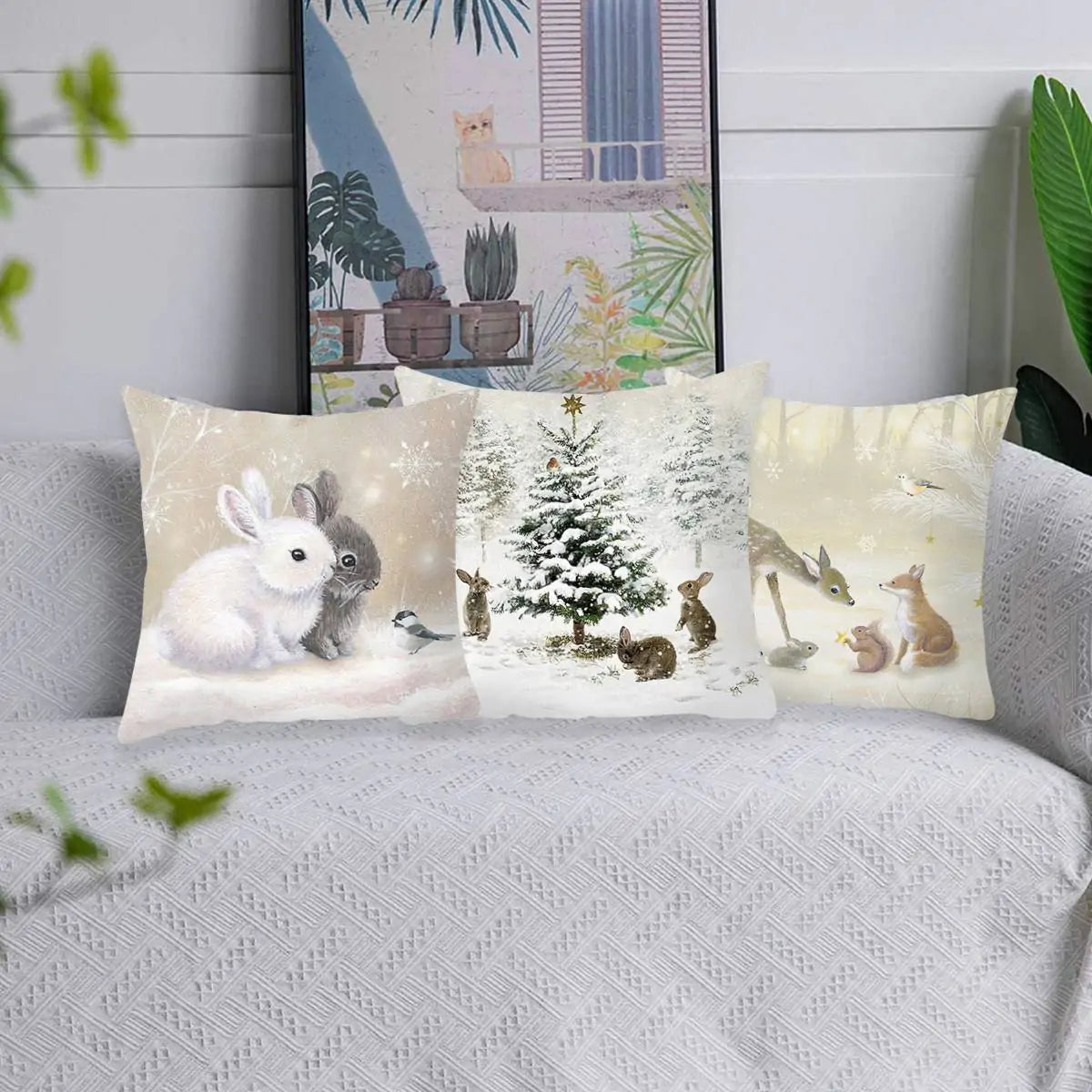 Christmas Elk Tree Cushion Cover – Festive & Cozy Holiday Decor 🎄