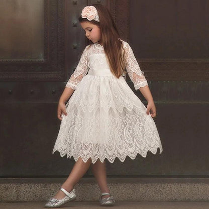 Elegant Little Girls' Dress – Ankle-Length Lace Dress for Special Occasions