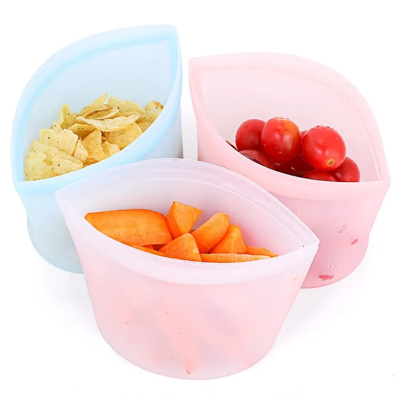 Reusable Silicone Food Zip Bags – Eco-Friendly Storage for Freshness and Convenience - Home Kartz