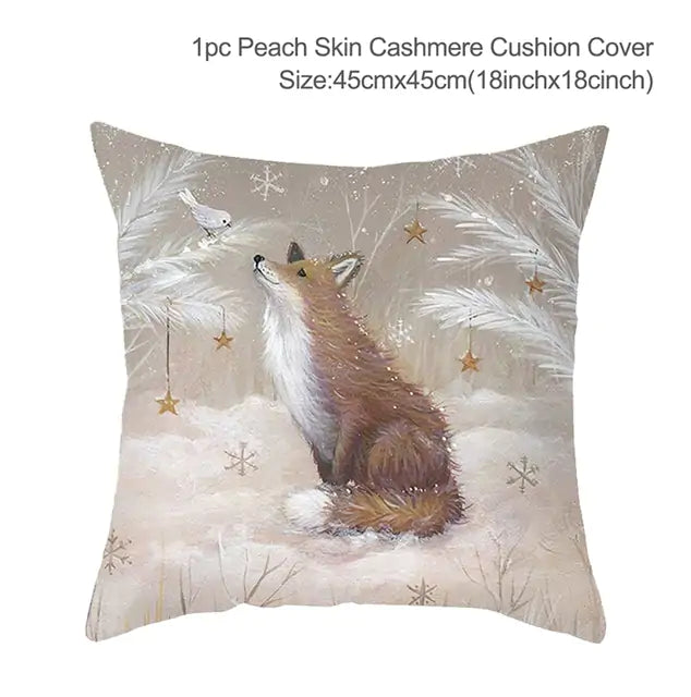 Christmas Elk Tree Cushion Cover – Festive & Cozy Holiday Decor 🎄