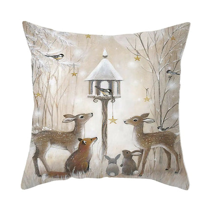 Christmas Elk Tree Cushion Cover – Festive & Cozy Holiday Decor 🎄