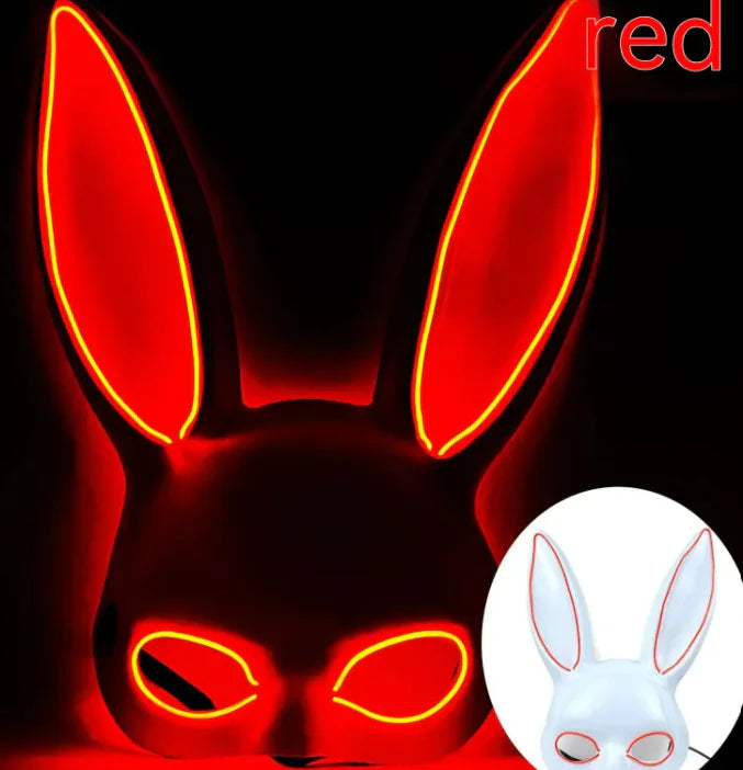 LED Bunny Mask with Long Ears - Neon Glow Mask for Halloween