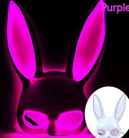 LED Bunny Mask with Long Ears - Neon Glow Mask for Halloween