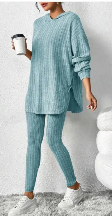 Autumn Solid Color Sunken Stripe Loose-fitting Hoodie Long Sleeve Suit