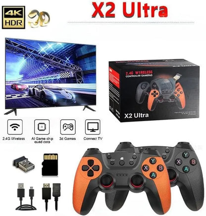 X2 Ultra Retro Game Stick 4K, Plug and Play Video Gaming Console with 128G memory card/40000+Games, HDMI Output for TV with 2.4G Wireless Controller, Retro Arcade Emulators for Kids Adults