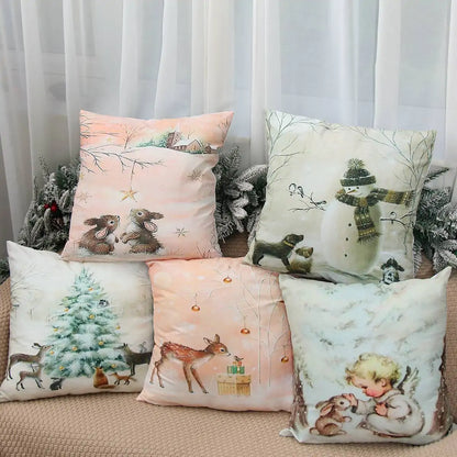 Christmas Elk Tree Cushion Cover – Festive & Cozy Holiday Decor 🎄