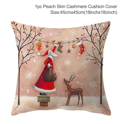 Christmas Elk Tree Cushion Cover – Festive & Cozy Holiday Decor 🎄