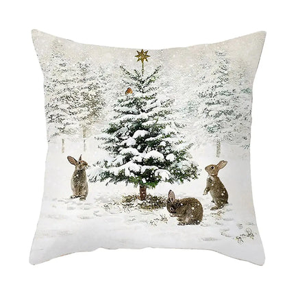 Christmas Elk Tree Cushion Cover – Festive & Cozy Holiday Decor 🎄