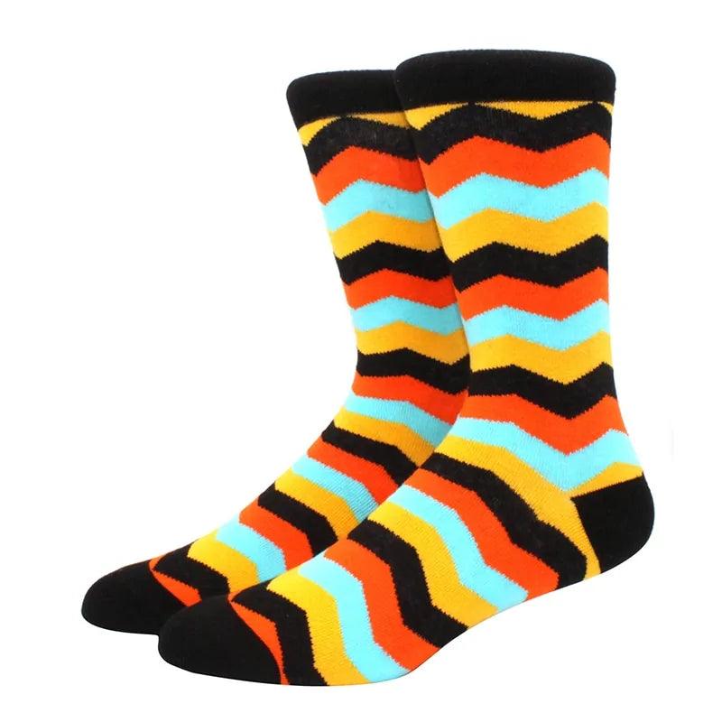 Men's Funny Diamond Pattern Happy Socks: Large Size Combed Cotton