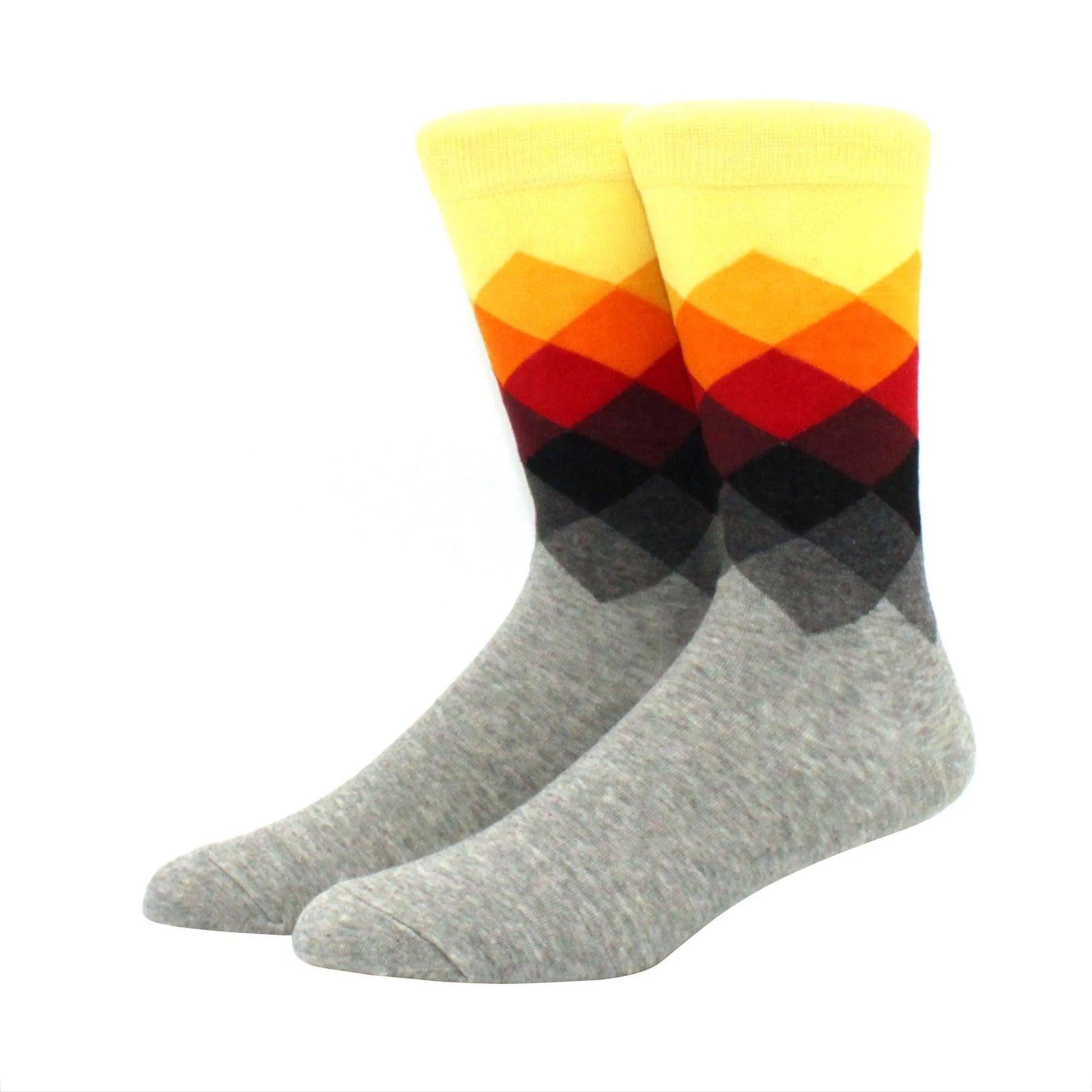 Men's Funny Diamond Pattern Happy Socks: Large Size Combed Cotton