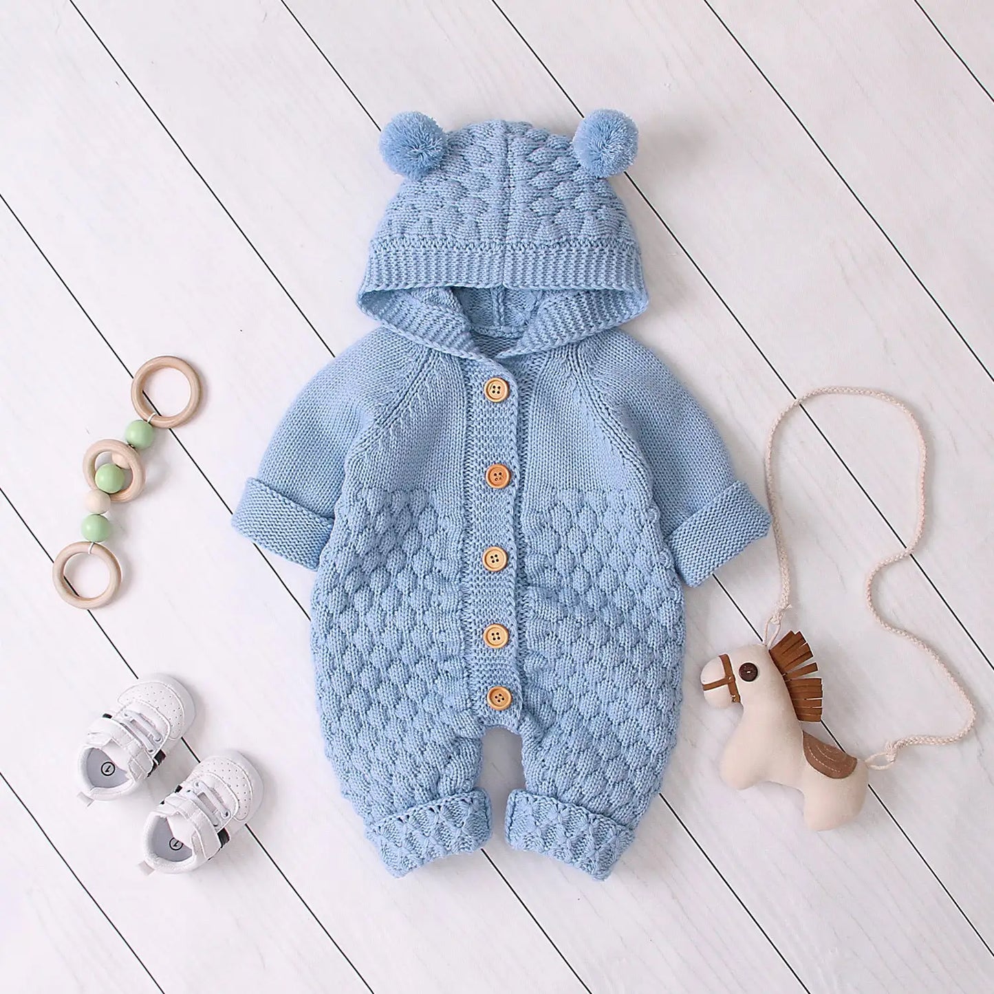 Embrace Cozy Chic: The Ultimate Ear Knit Romper with Hoodie for Your Little One 🌟👶