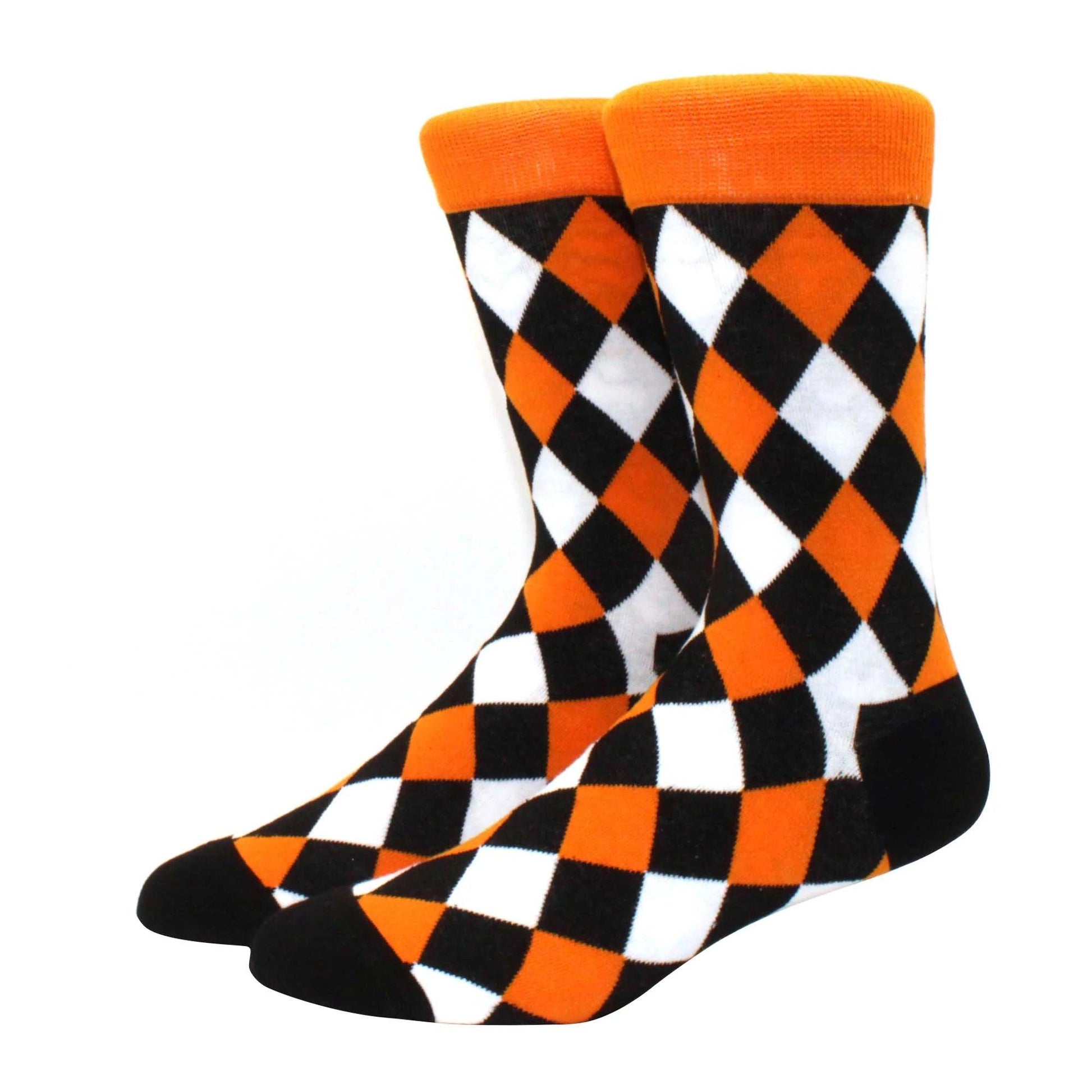 Men's Funny Diamond Pattern Happy Socks: Large Size Combed Cotton