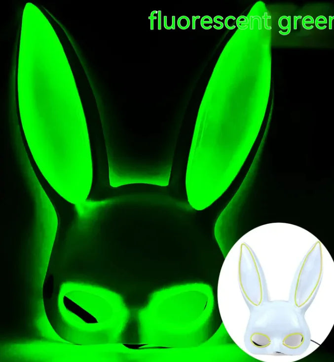 LED Bunny Mask with Long Ears - Neon Glow Mask for Halloween