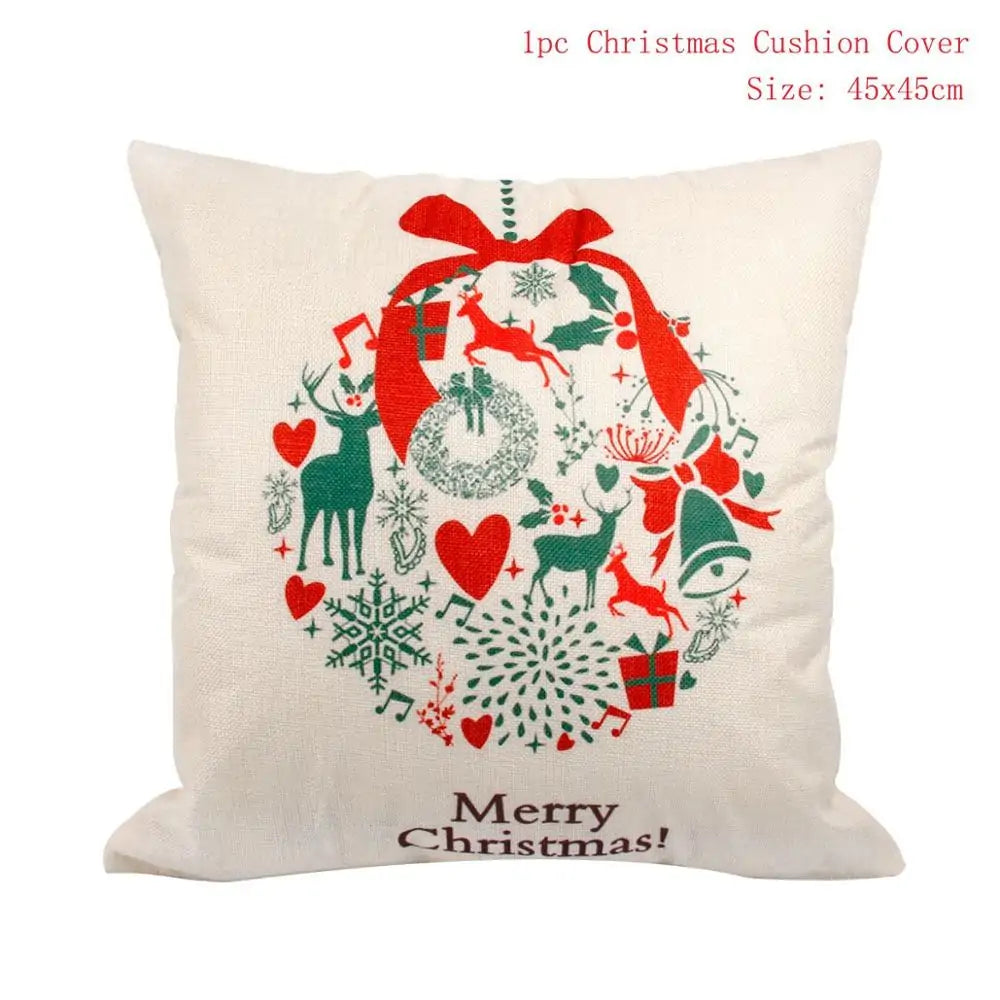 Cotton Linen Merry Christmas Cover Cushions - Holiday Decor for Living Room and Bedroom