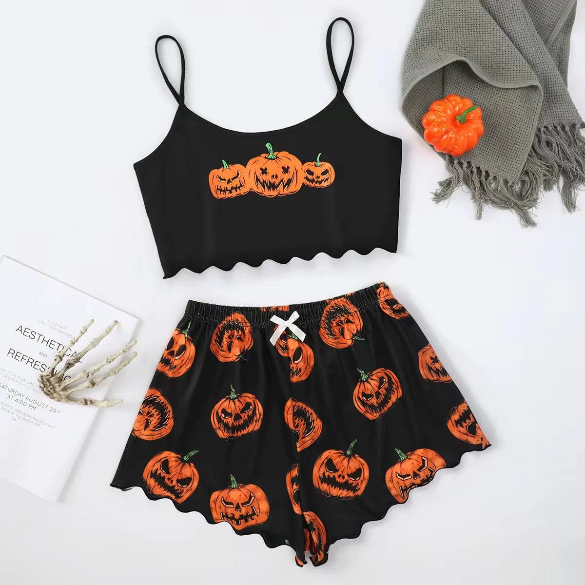 Women’s Halloween Two-Piece Pajama Set – Cozy Polyester Sleepwear