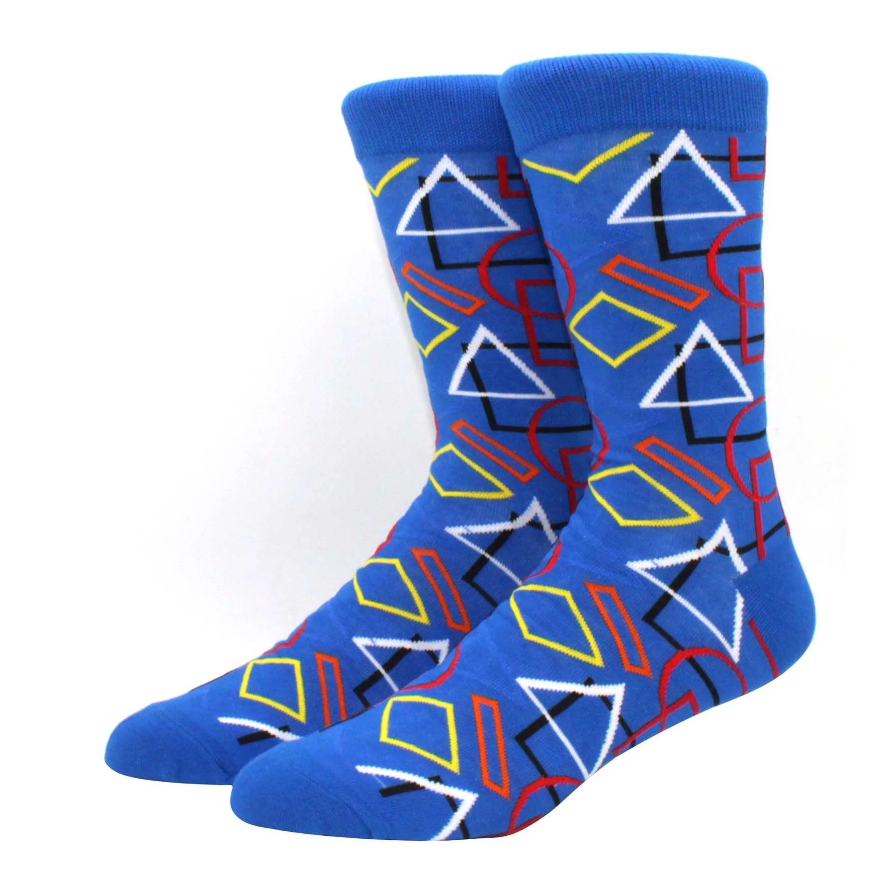 Men's Funny Diamond Pattern Happy Socks: Large Size Combed Cotton