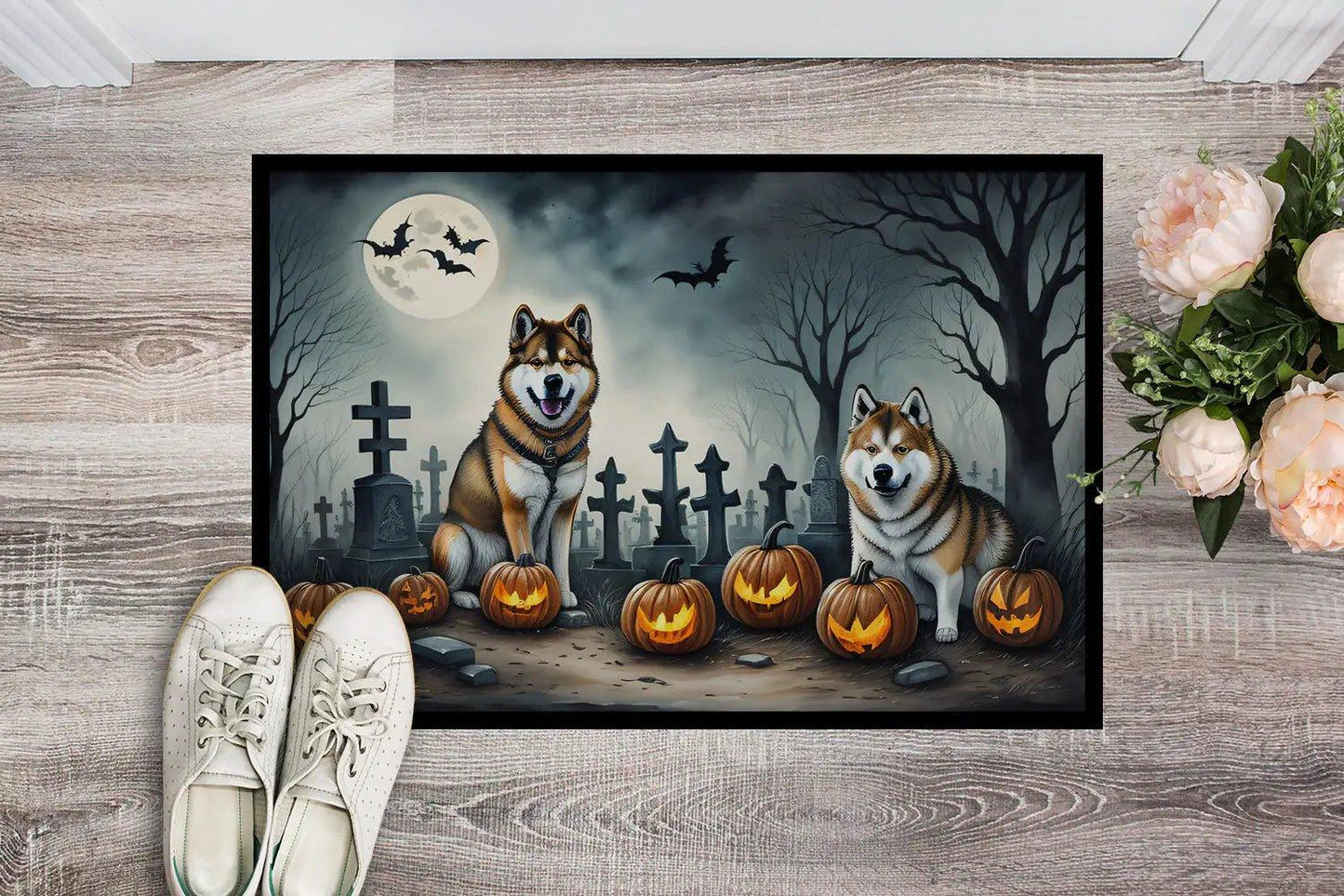 Akita Spooky Halloween Doormat