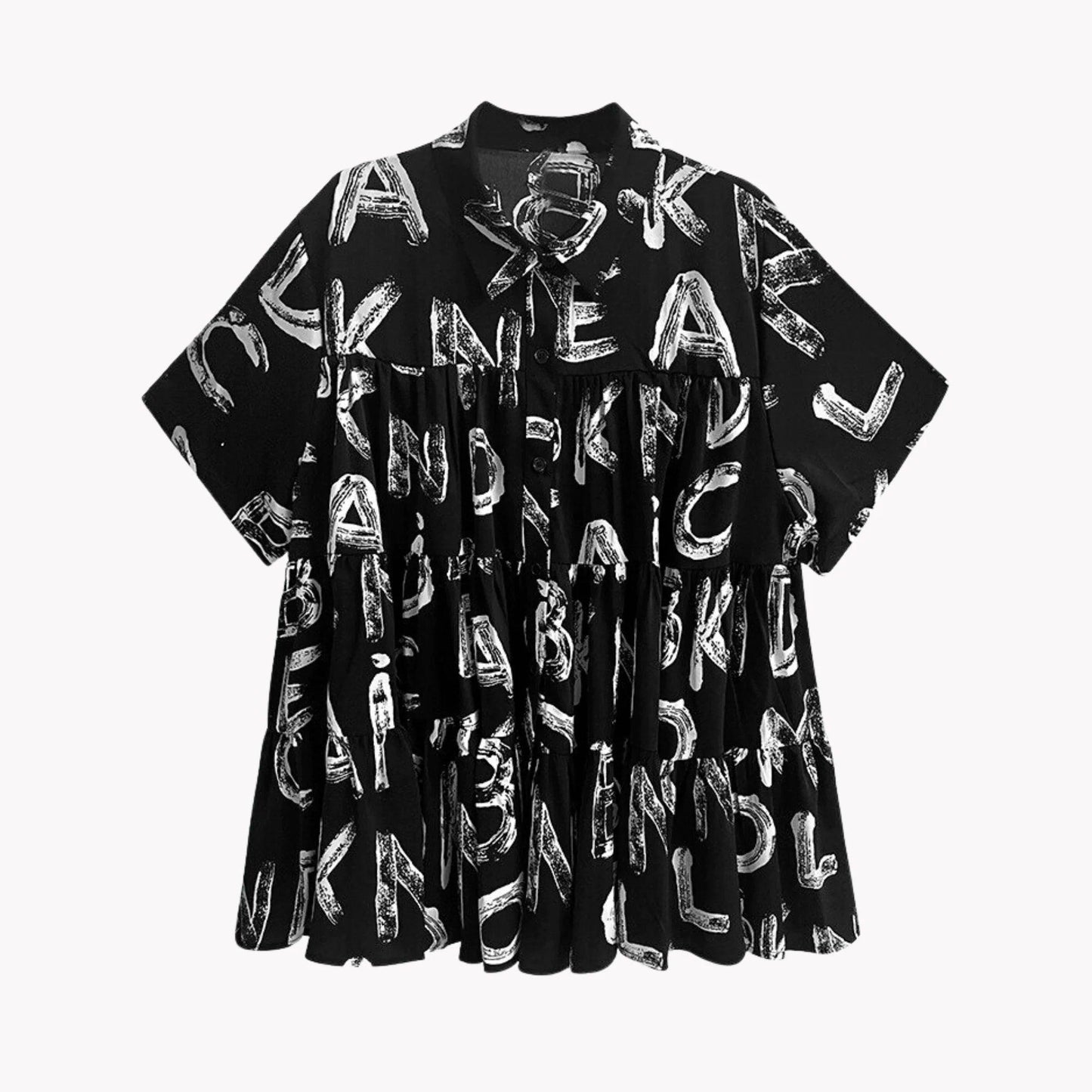 Alphabet Print Turndown Collar Shirt