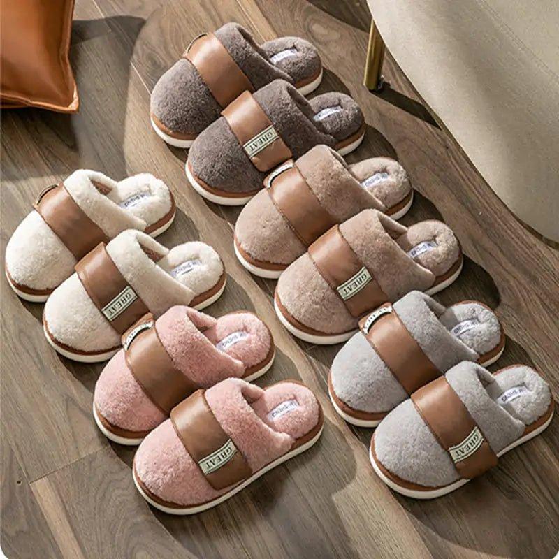 Autumn And Winter Indoor Home Slipper Plus Velvet Warm Couple Bedroom Cotton Shoes