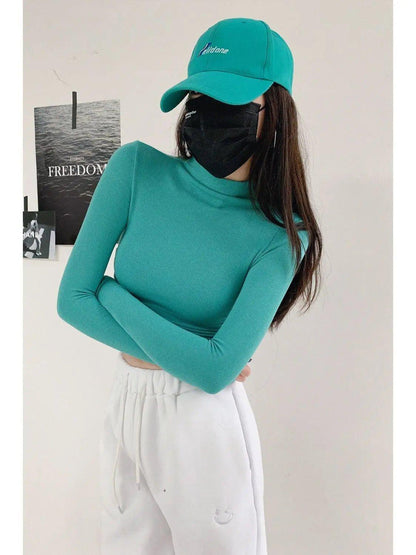 Autumn Winter New Crop Top Tee Shirt Femme Fashion Korean