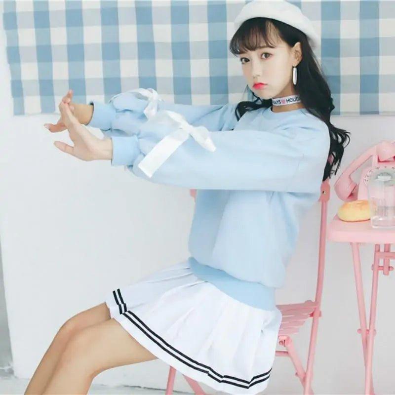 Baby Blue Bow Sleeve Long Sleeve