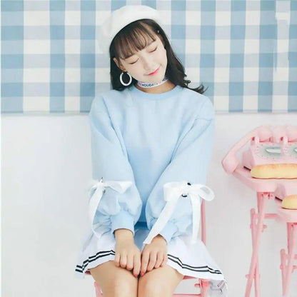 Baby Blue Bow Sleeve Long Sleeve