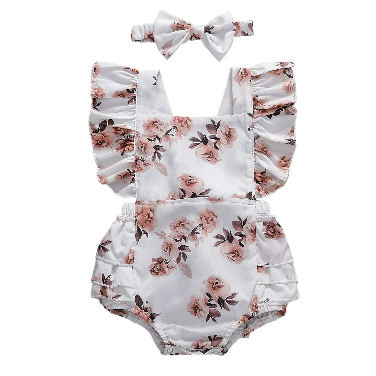 Baby Floral Romper Sleeveless Ruffled Jumpsuits With Headband - Home Kartz