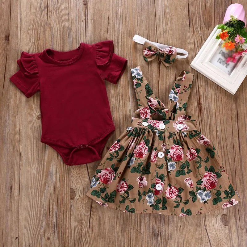 Baby Girl Floral Print Dress Romper Headband Clothes Set - Home Kartz