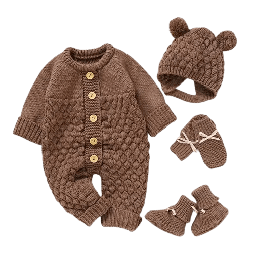 Baby Knit Set - Romper, Beanie, Mittens & Booties