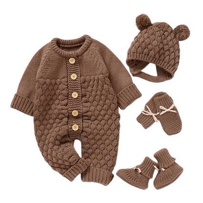 Baby Knit Set - Romper, Beanie, Mittens & Booties