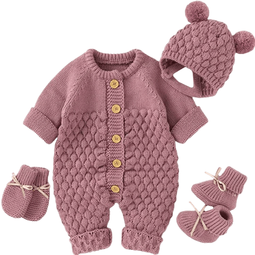 Baby Knit Set - Romper, Beanie, Mittens & Booties