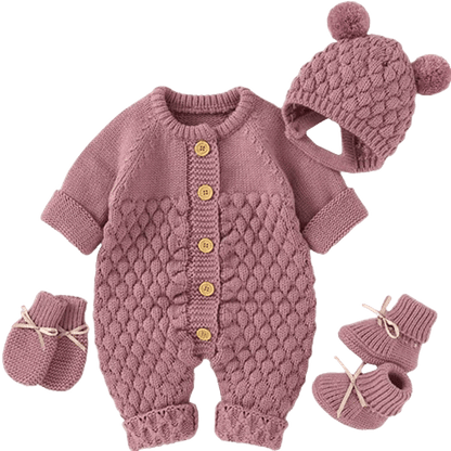 Baby Knit Set - Romper, Beanie, Mittens & Booties