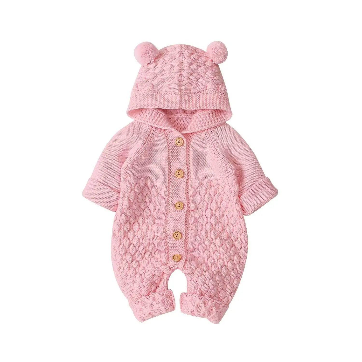 Baby Romper Bear Ear Knit Hooded Jumpsuit