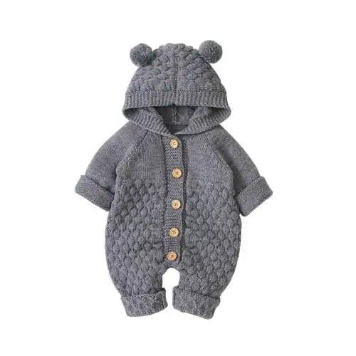 Baby Romper Bear Ear Knit Hooded Jumpsuit