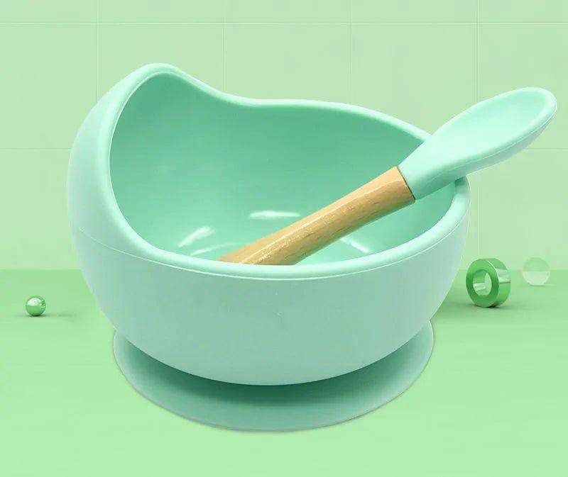 Baby Silicone Feeding Set with Wooden Spoon