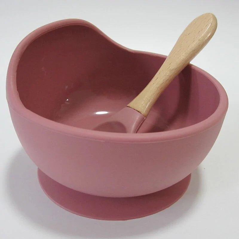 Baby Silicone Feeding Set with Wooden Spoon