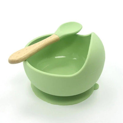 Baby Silicone Feeding Set with Wooden Spoon