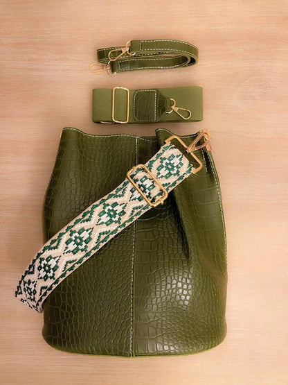 Blake Shoulder Bag - Olive Croc