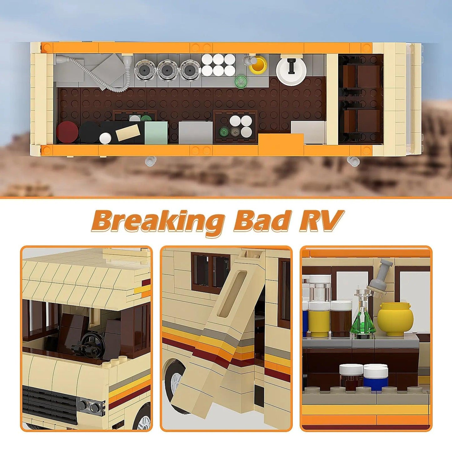 BuildMoc Breaking Bad Inspired Cooking Lab RV - Pinkman & Walter White Edition Van Toy