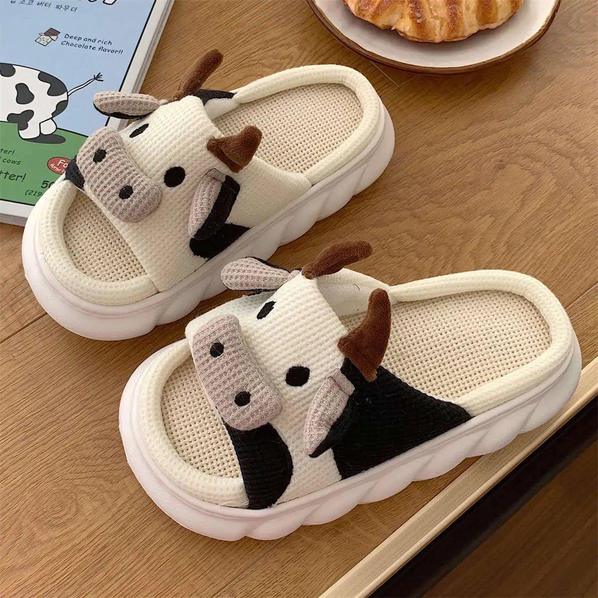 Cartoon Milk Cow Slippers